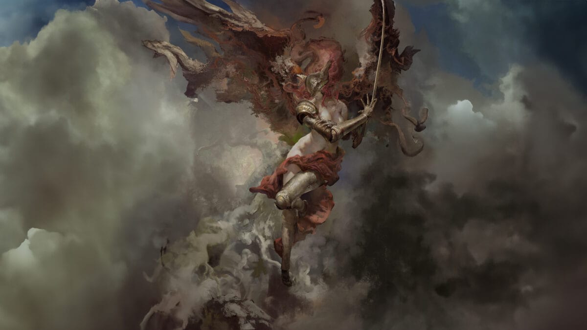 Wallpaper Elden Ring 4K : Malenia, Hand of Miquella in a medieval painting style